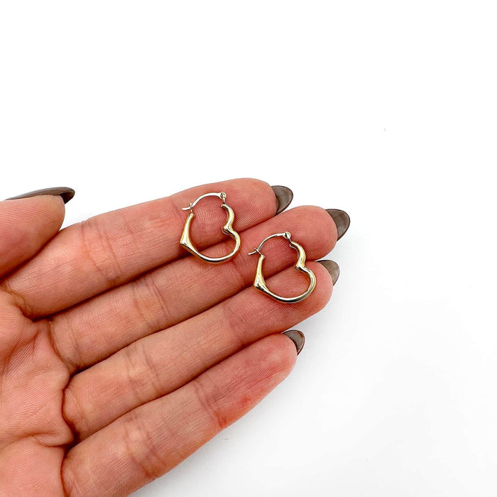 14K Gold Wavy Heart Hoop Snap Earrings 15mm - WJD Exclusives