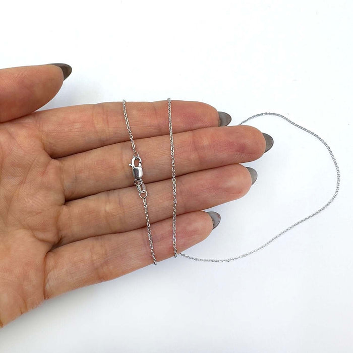 14K White Gold 1mm Diamond - Cut Cable Necklace (Solid Links) 16" - 24" - WJD Exclusives