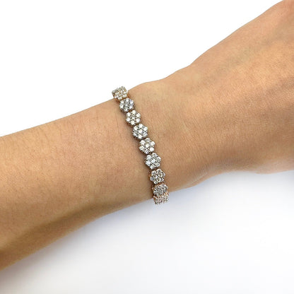 7CTW Lab-Grown Diamond 14K Gold Rose White Flower Cluster Tennis Bracelet 7"