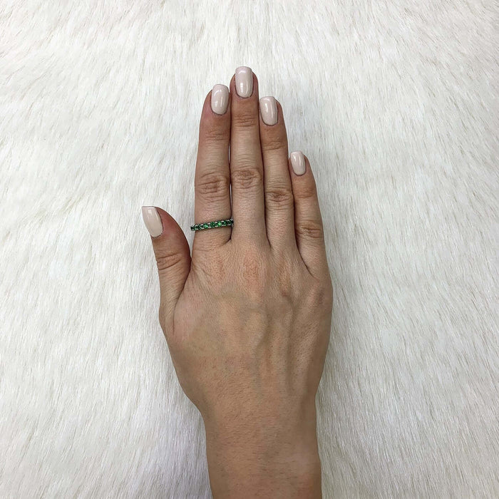 14K Gold White 1.5CTW Simulated Green Emerald Full Eternity 3mm Band Ring