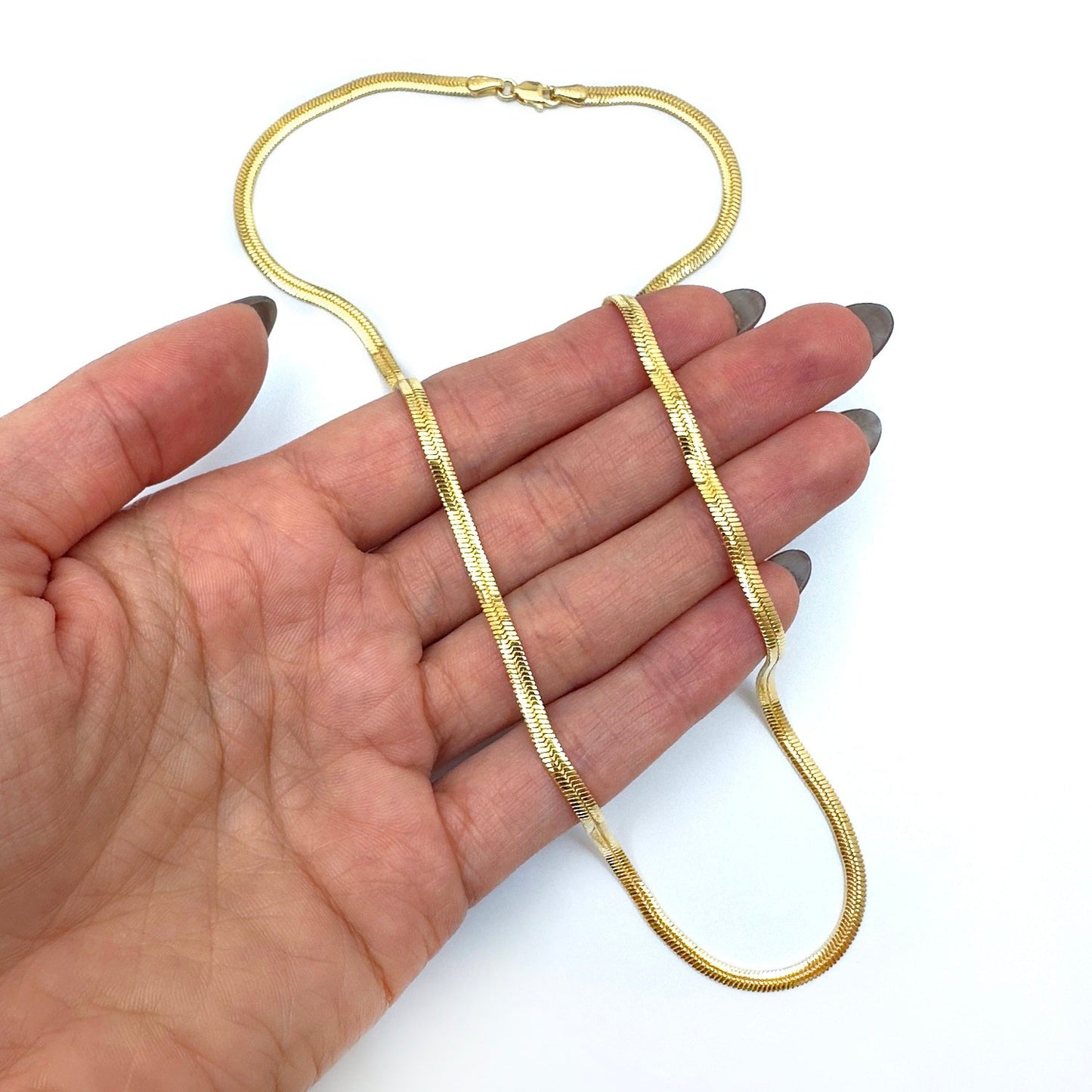 Solid 14K Gold 3.50mm Flat Oval Snake Chain Necklace 18"