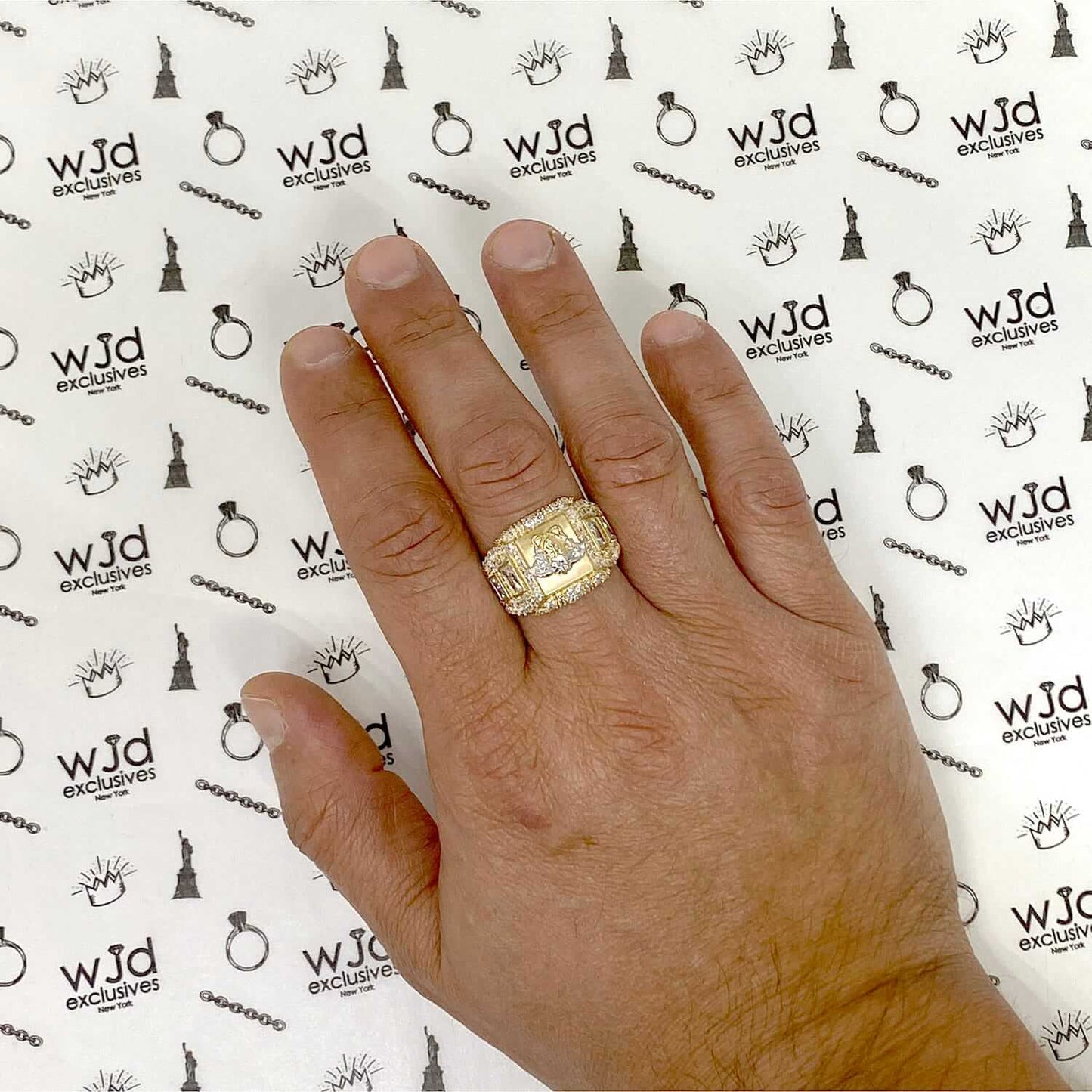 14K Two-Tone Solid Gold CZ Medusa Head Signet Ring