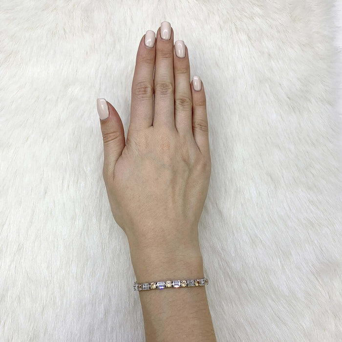 10.25CTW CZ Cognac & White Baguette Round Sterling Silver Tennis Bracelet 7.5"