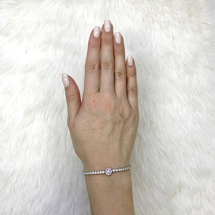 Sterling Silver Emerald Ruby Sapphire Tourmaline Zircon Flower Tennis Bracelet 7"