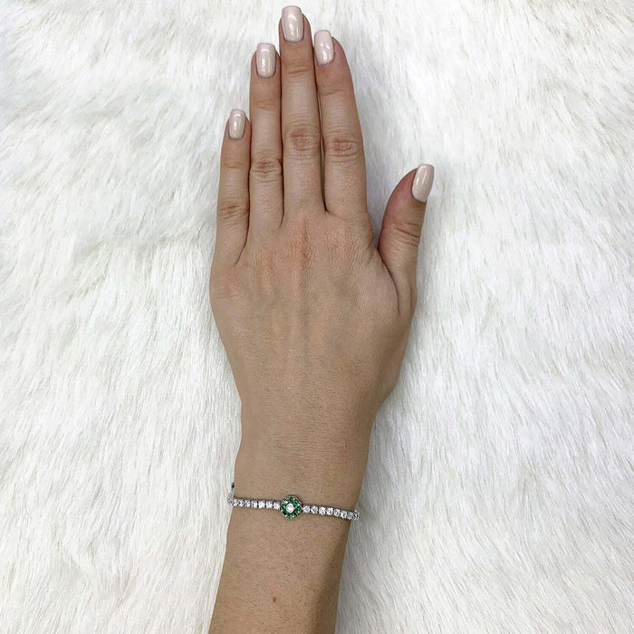 Sterling Silver Emerald Ruby Sapphire Tourmaline Zircon Flower Tennis Bracelet 7"