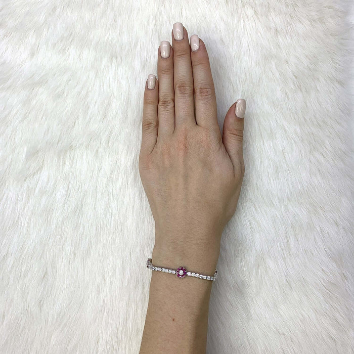 Sterling Silver Emerald Ruby Sapphire Tourmaline Zircon Flower Tennis Bracelet 7"