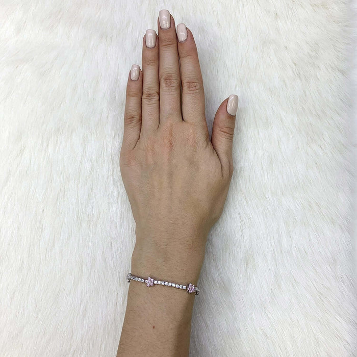 Sterling Silver Emerald Ruby Sapphire Tourmaline Zircon Flower Tennis Bracelet 7"