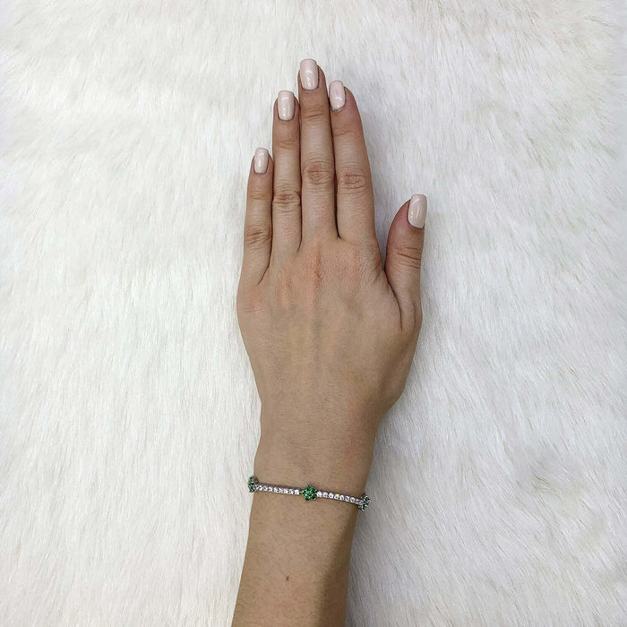 Sterling Silver Emerald Ruby Sapphire Tourmaline Zircon Flower Tennis Bracelet 7"