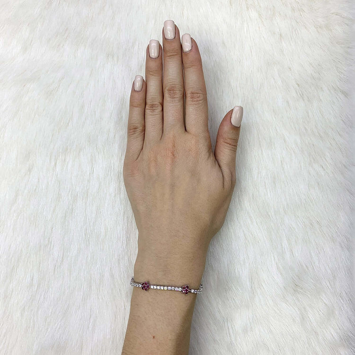 Sterling Silver Emerald Ruby Sapphire Tourmaline Zircon Flower Tennis Bracelet 7"