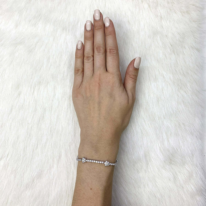 Sterling Silver Emerald Ruby Sapphire Tourmaline Zircon Flower Tennis Bracelet 7"