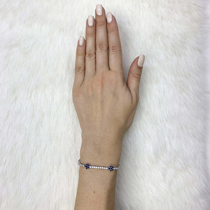 Sterling Silver Emerald Ruby Sapphire Tourmaline Zircon Flower Tennis Bracelet 7"