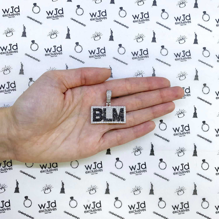 925 Sterling Silver Black White CZ Pave BLM Pendant