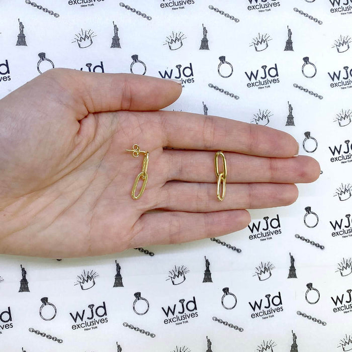 Yellow White Gold Tone 925 Silver Paperclip Earrings 24mm