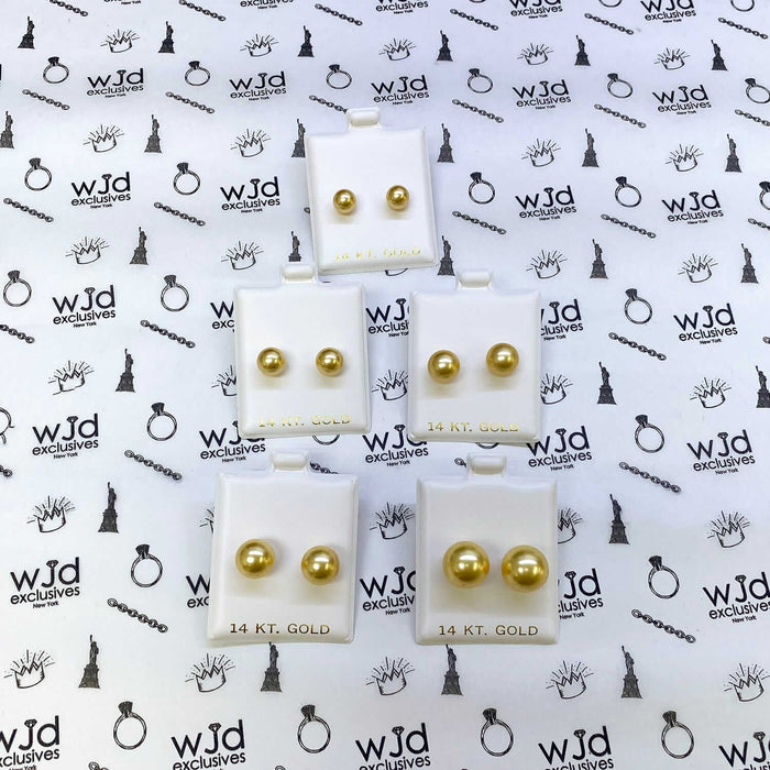 14K Yellow Gold Yellow Crystal Pearl Ball Stud Earrings 4mm-12mm