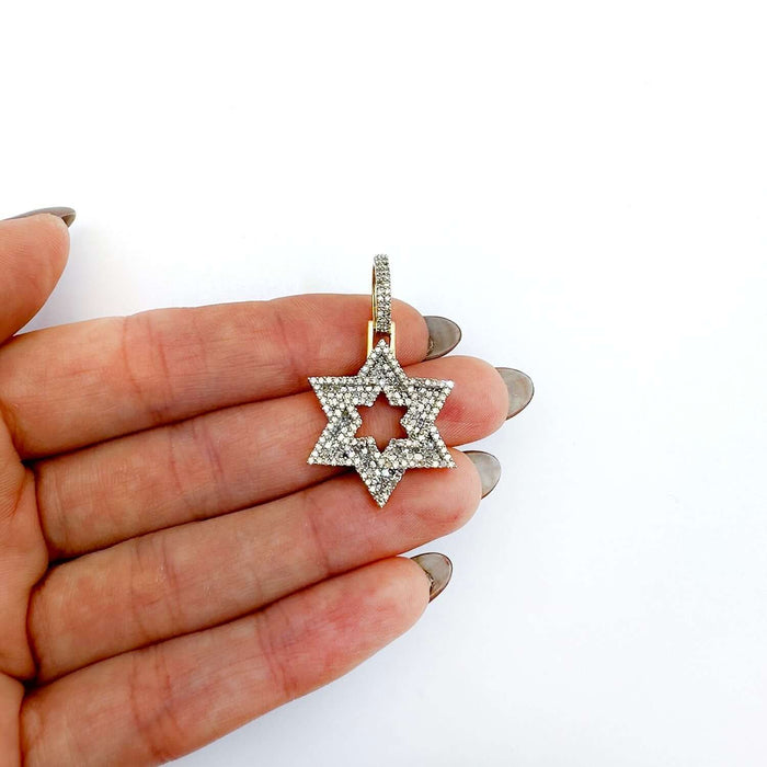 1.00CTW Natural Diamond 10K Yellow Gold Baguette Star of David Pendant 1.3" - WJD Exclusives