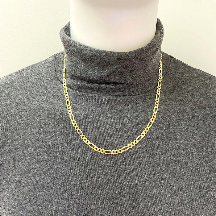 18K Gold Over Silver 5mm Figaro Chain (Solid Links) 18"-24"
