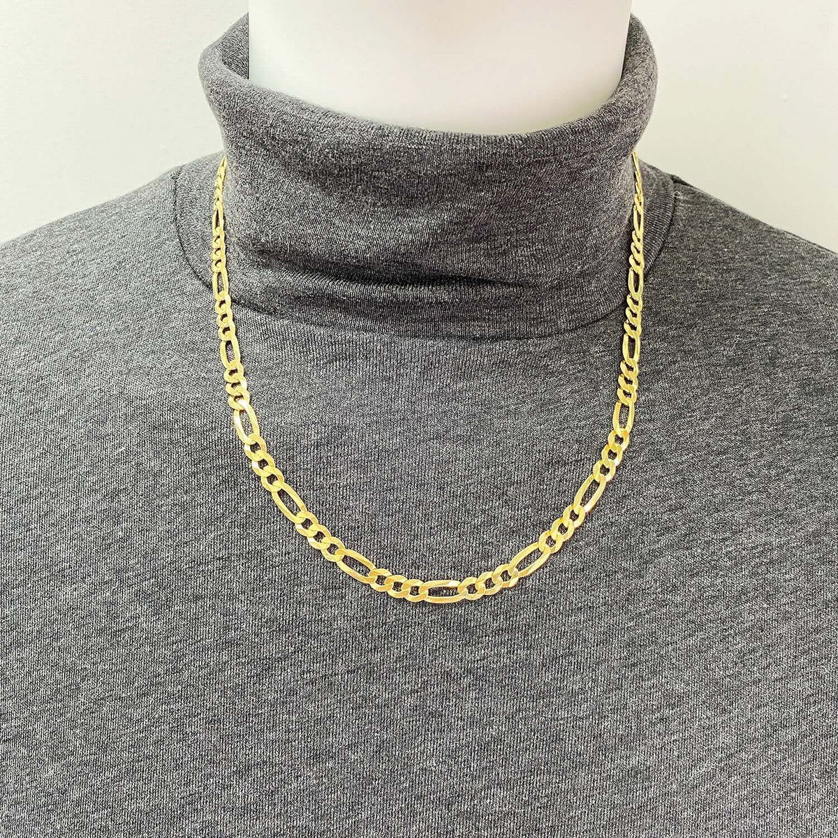 18K Gold Over Sterling Silver 6mm Figaro Chain (Solid Links) 18"-24"
