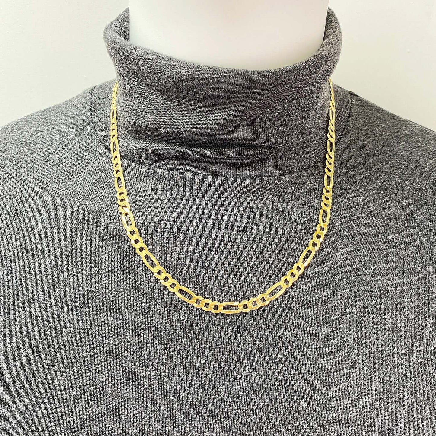 Solid 18K Gold Over Sterling Silver 6mm Figaro Chain Necklace 18"-24"