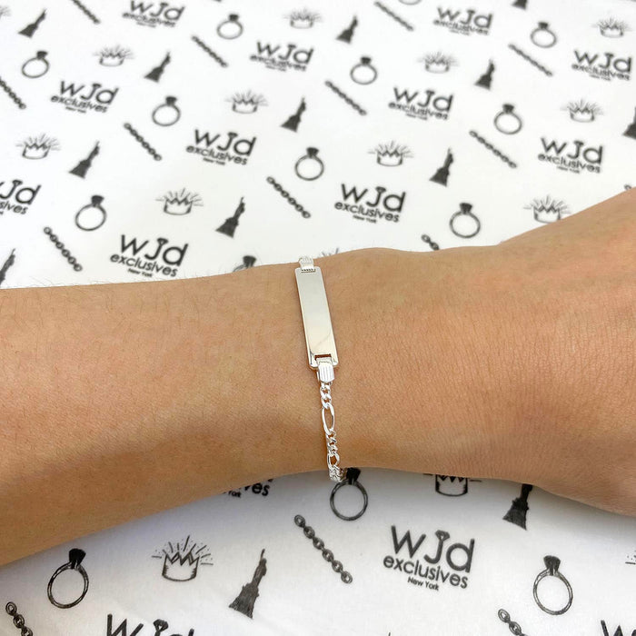 Kids 14K Yellow/White Gold Over Sterling Silver Figaro ID Bar Bracelet (Solid Links) 6"