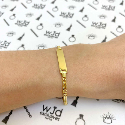 Kid's Solid 14K Gold Over Silver 2.7mm Miami Personalized ID Bar Bracelet 6"