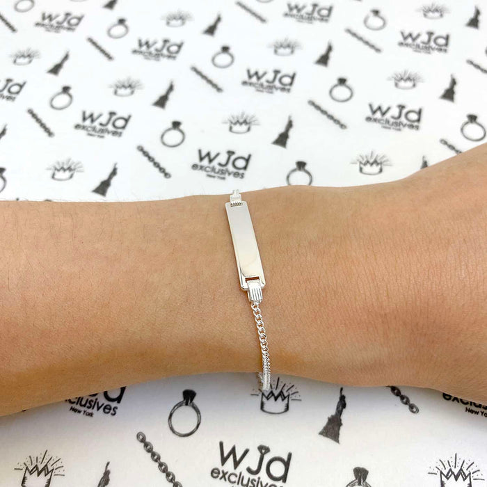 Kids 14K Yellow/White Gold Over Silver 1.7mm Miami ID Bar Bracelet (Solid Links) 6"