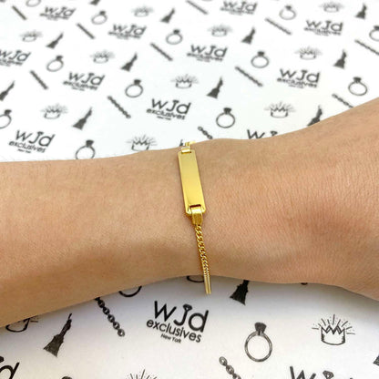 KidsSolid 14K Yellow White Gold Over Silver 1.7mm Miami ID Bar Bracelet 6"