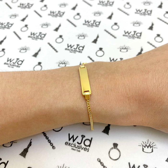 Kids 14K Yellow/White Gold Over Silver 1.7mm Miami ID Bar Bracelet (Solid Links) 6"