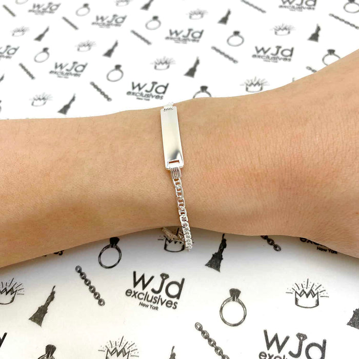 Kids 14K Yellow White Gold Over Silver 2.5mm Anchor Mariner ID Bar Bracelet (Solid Links) 6"