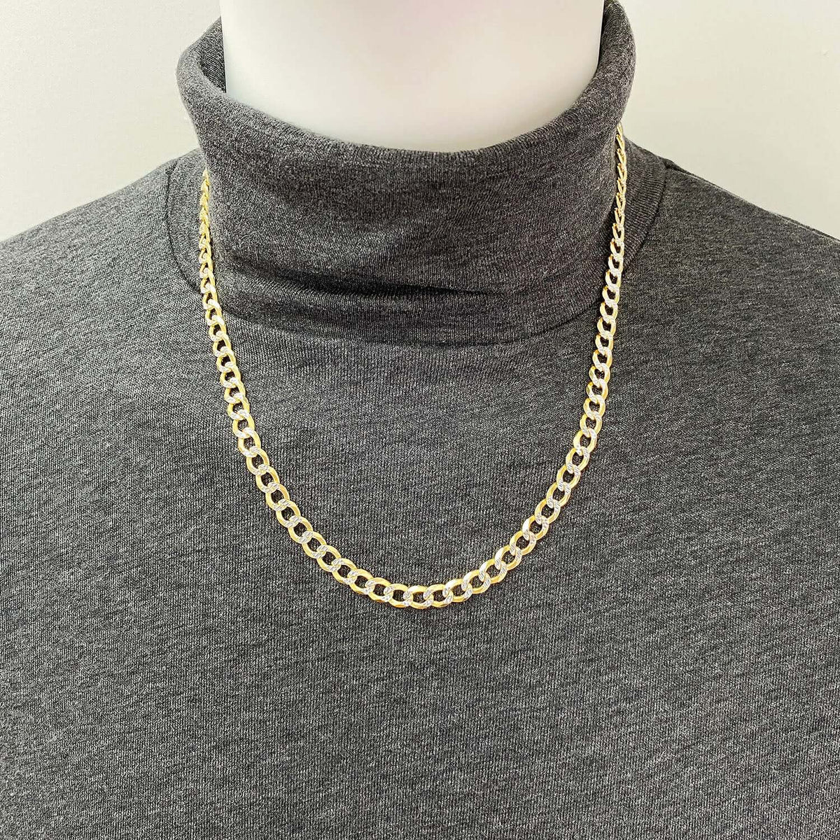 18K Gold Over Silver 6.5mm Diamond-Cut Pave Cuban Chain (Solid Links) 20"-26"