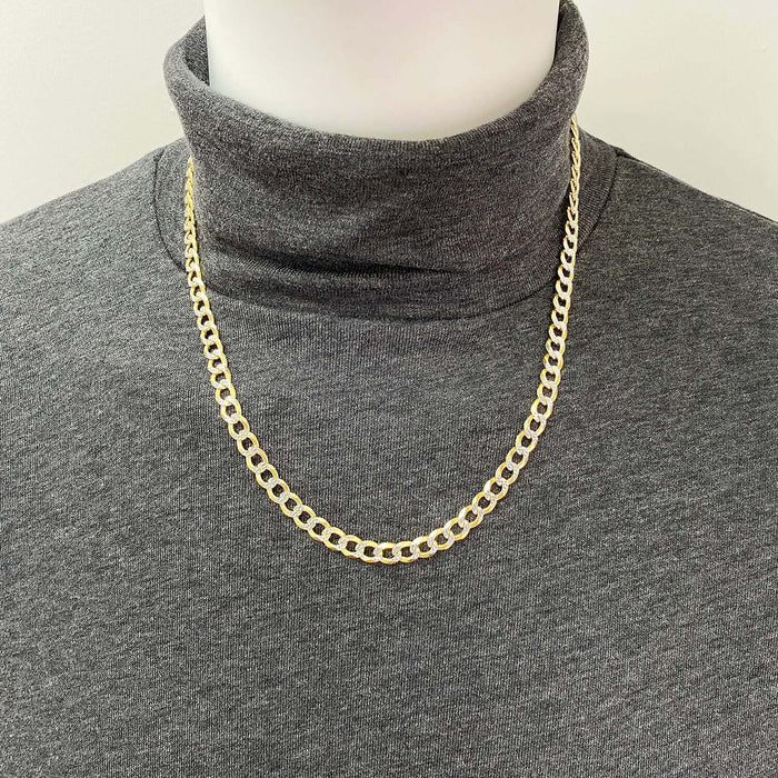 18K Gold Over Silver 6.5mm Diamond-Cut Pave Cuban Chain (Solid Links) 20"-26"