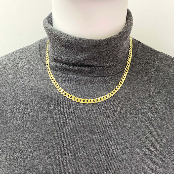 18K Gold Over Sterling Silver 6.5mm Cuban Curb Chain (Solid Links) 18"-24"