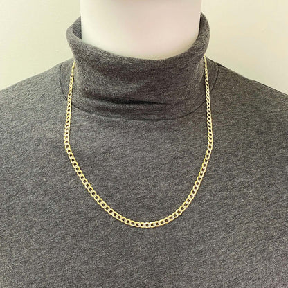Solid 18K Gold Over Silver 5mm Diamond-Cut Pave Cuban Curb Chain 18"-24"