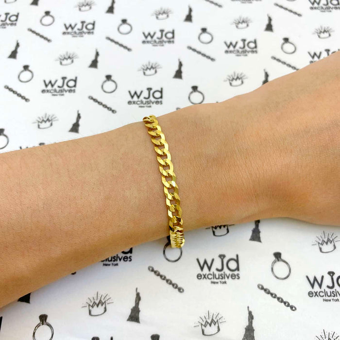 18K Gold Over Sterling Silver 5mm Cuban Curb Bracelet (Solid Links) 7"-9"