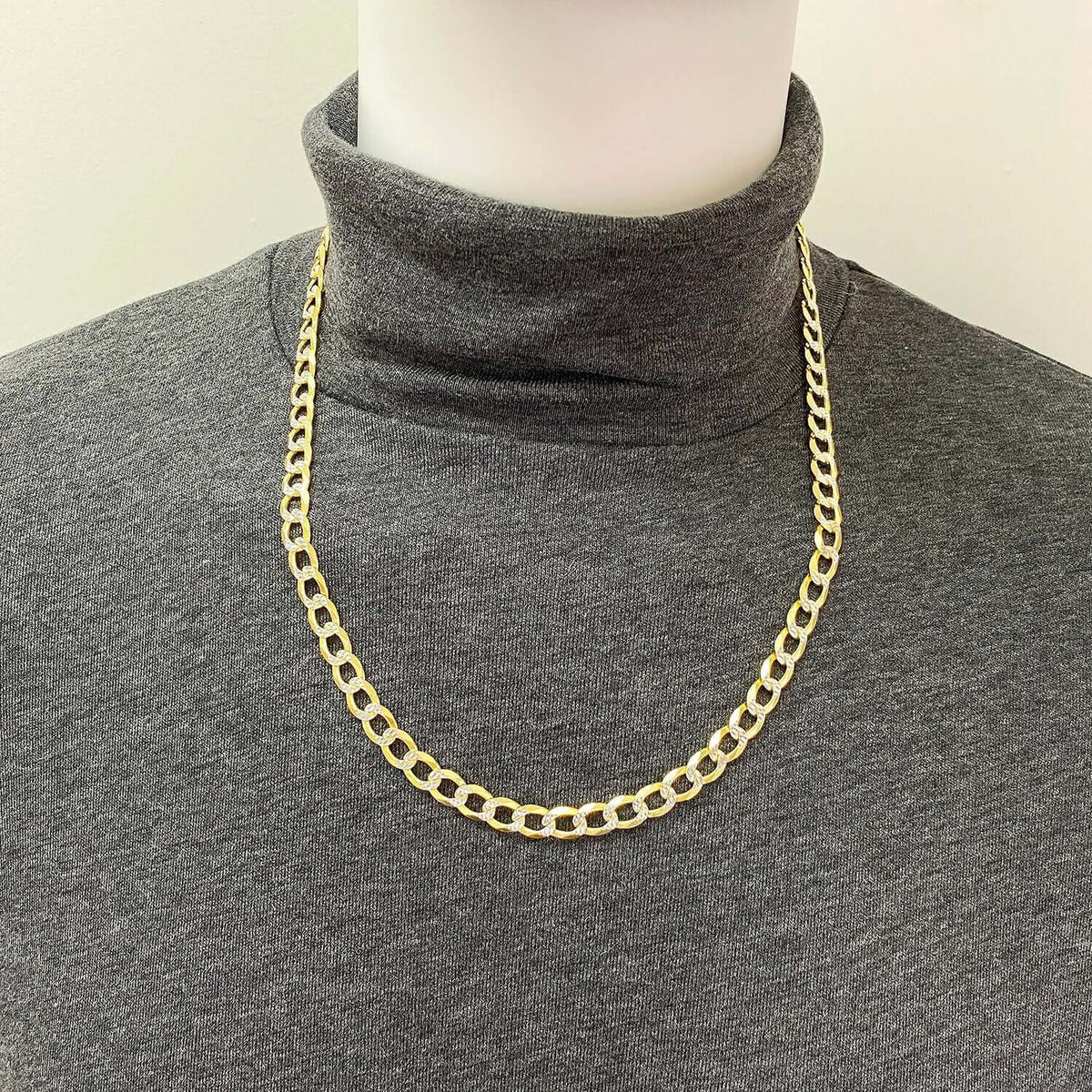 18K Gold Over Silver 8mm Diamond-Cut Pave Cuban Chain (Solid Links) 20"-26"
