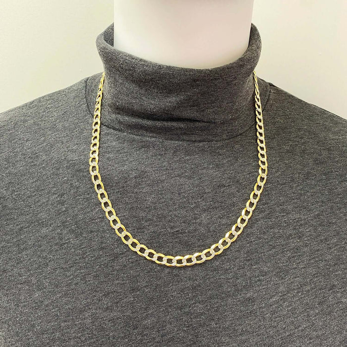 18K Gold Over Silver 8mm Diamond-Cut Pave Cuban Chain (Solid Links) 20"-26"