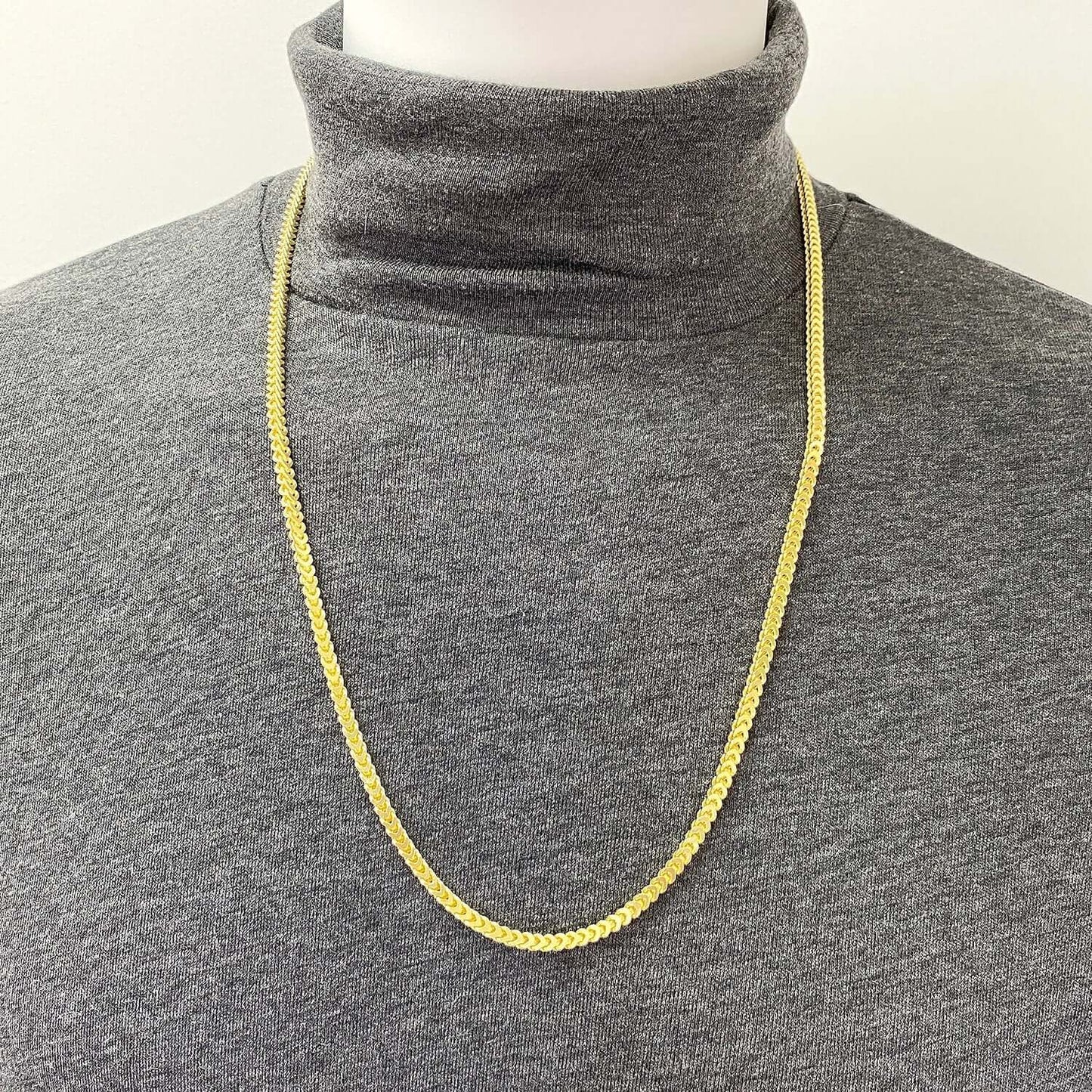 18K Gold Over Silver 3.5mm Hollow Franco Chain Necklace 20"-30"