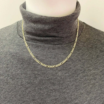 Solid 18K Gold Over Silver 3.5mm Diamond-Cut Pave Figaro Chain Necklace 16"-30"