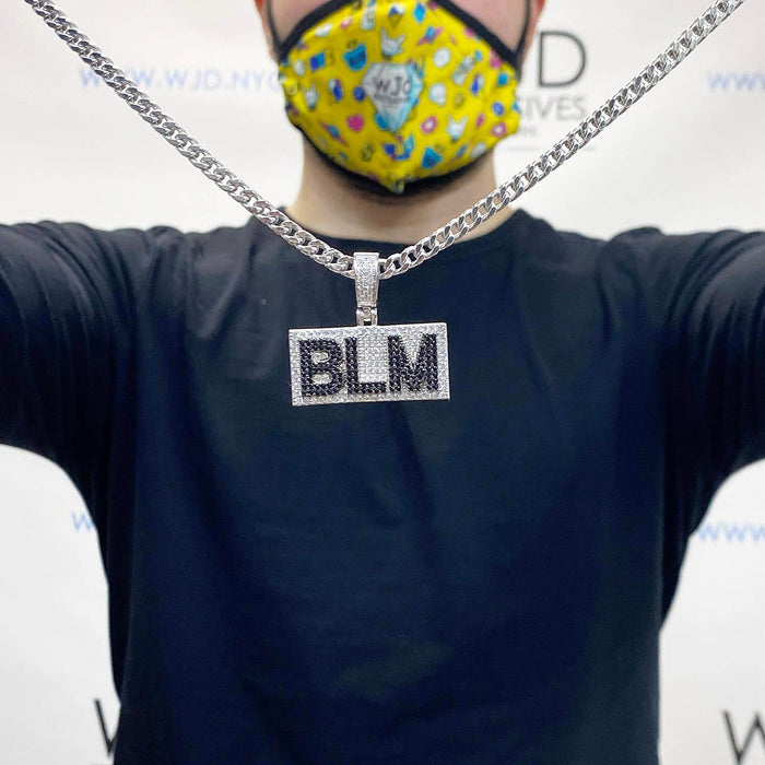 925 Sterling Silver Black White CZ Pave BLM Pendant