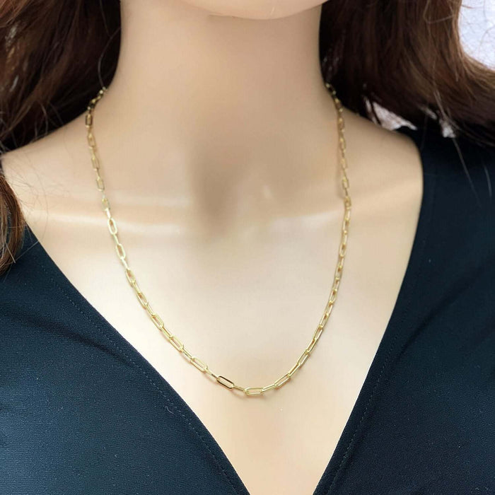 Yellow Gold Over Sterling Silver 3mm Paperclip Elongated Chain (Solid Links) 16"-24"