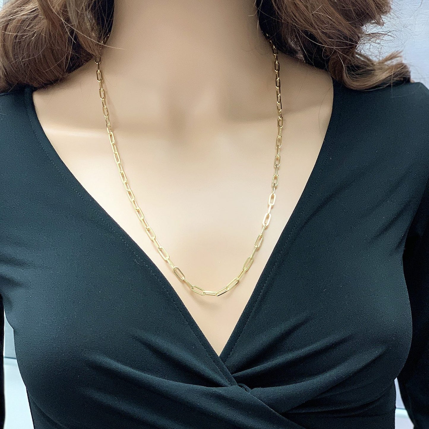 Yellow Gold Over 925 Silver 4mm Paperclip Elongated  Chain Necklace 16"-24"