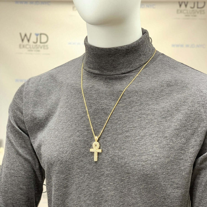 2.30Ct CZ Egyptian Ankh Cross Pendant 14K Yellow Gold