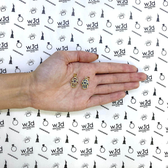 14K Yellow Gold Blue Red Evil Eye Hamsa Pendant