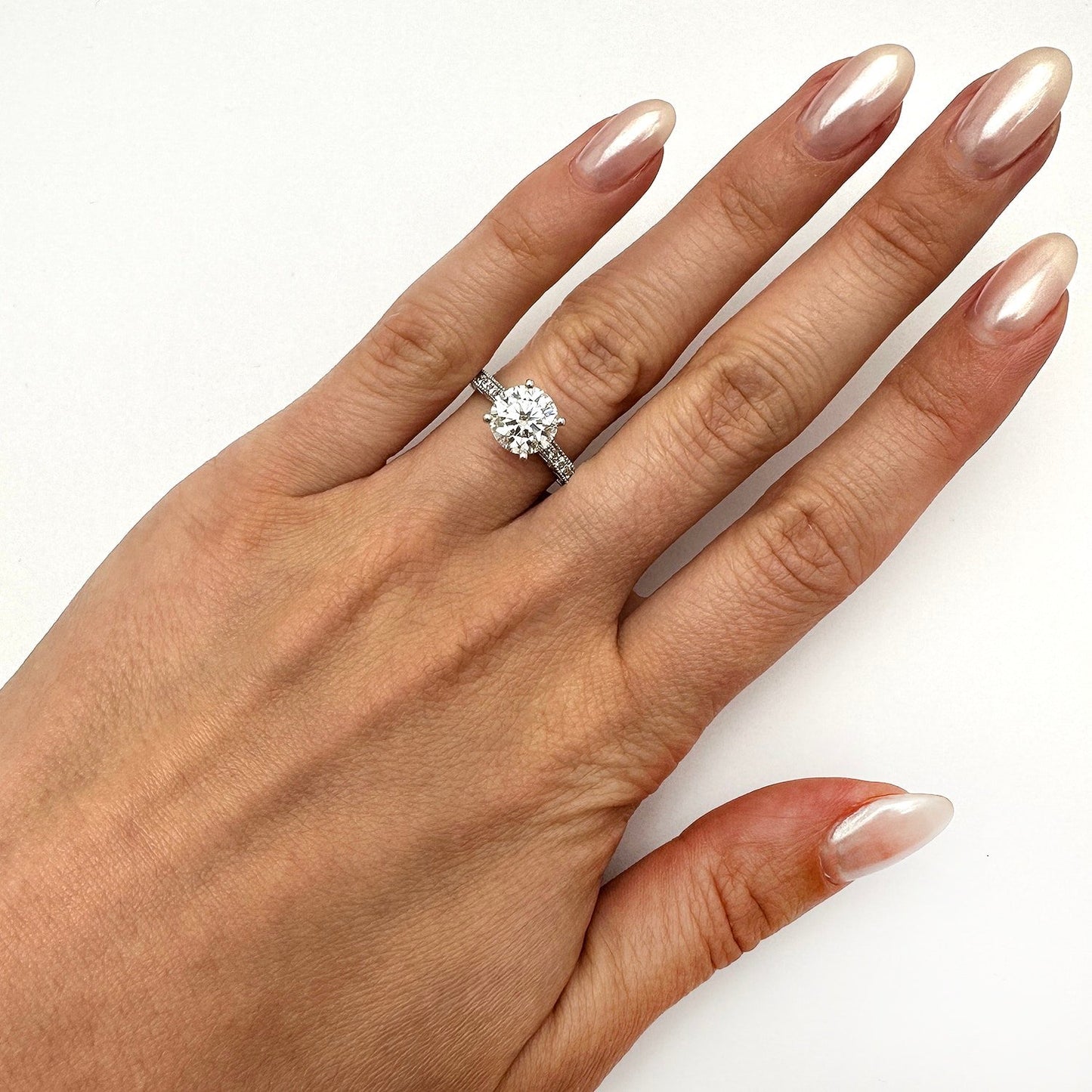 2.15CTW Real Diamond Moissanite 18K Gold White Antique-Style Engagement Ring