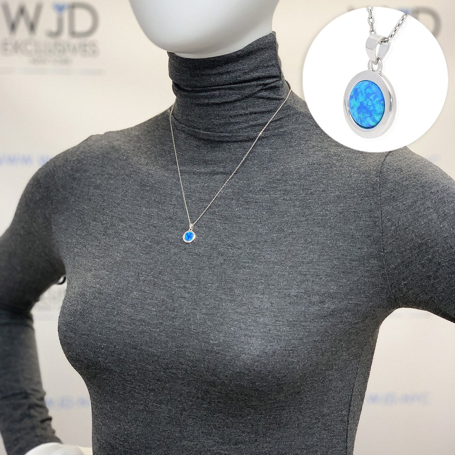 925 Silver Cabochon Blue Purple White Fire Opal Round Pendant Necklace 18"