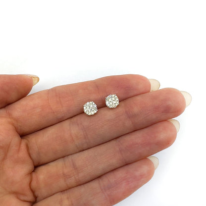 0.25CTW Real Diamond 14K Real Gold White Round Cluster Stud Earrings 5.5mm