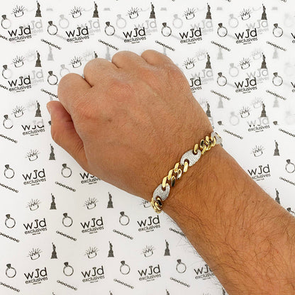 14K Gold CZ 10mm Miami Cuban Puffed Mariner Anchor Bracelet 8.5"