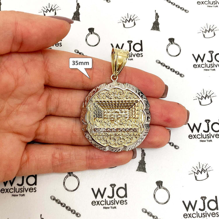 Yellow Gold 10K Diamond-Cut 3D Apostles The Last Supper Round Pendant 15mm-75mm