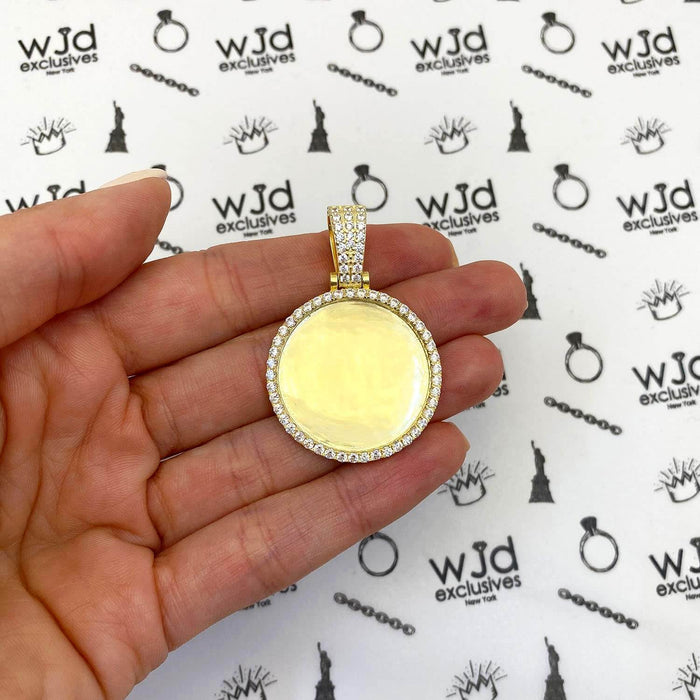 14K Gold Over Silver CZ Picture Memory Medallion Pendant 1.5"-2.5"
