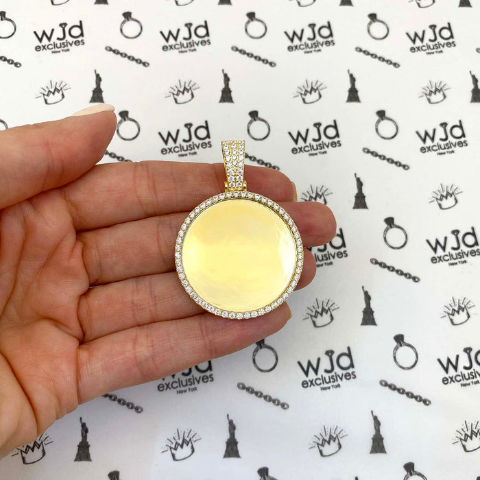 14K Gold Over Silver CZ Picture Memory Medallion Pendant 1.5"-2.5"