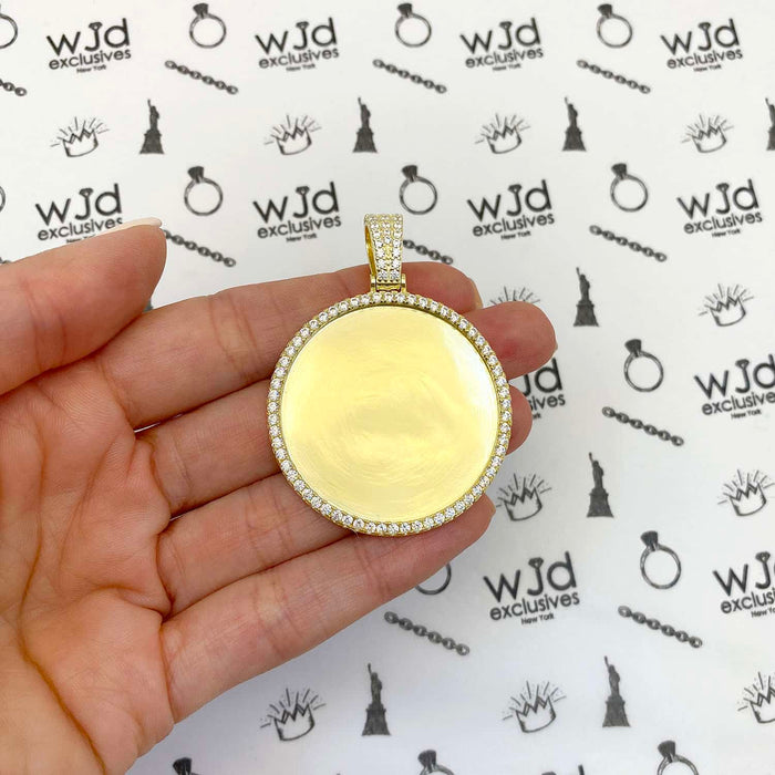 14K Gold Over Silver CZ Picture Memory Medallion Pendant 1.5"-2.5"
